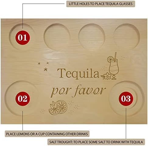 Creatcabin Tequila Board Shot Glasses Holder com aro salgado de tiro de vidro de vidro de madeira para o jantar de restaurante