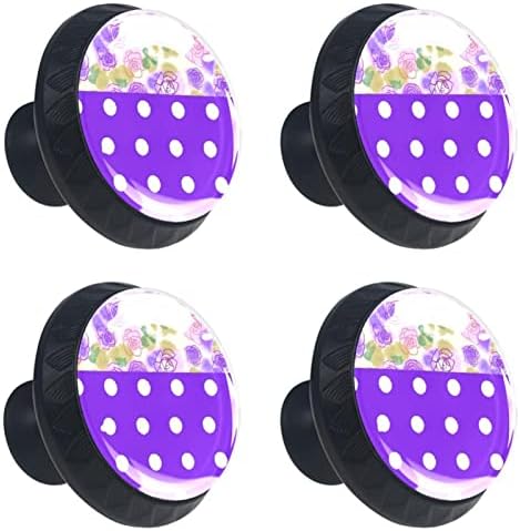 Tyuhaw Redonda gaveta Puxa Handle Polca roxa Dot Flower Print com parafusos Para armários de cômodas domésticas Porta