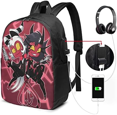 Woodyotime Helluva Papéis Backpack Backpack School School Bookbag Daypack com fone de ouvido USB Rucksack
