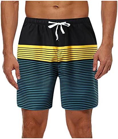 Baús de natação para homens, listradas de retalhos de retalhos de retalhos rápidos praia de férias havaianas shorts com cordão