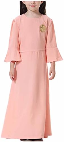 Little Girls Kids Flare Flare Manum Maxi Dress Muslim abaya Robe simples simples vestido casual de estilo islâmico moderno