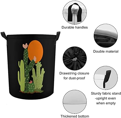 Cesto de lavanderia do nascer do sol cactus com lavanderia de tração para o fechamento de lavanderia sacos de armazenamento