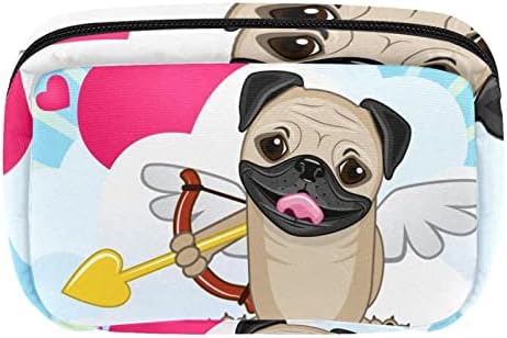 Bolsa de maquiagem inadequada, cachorro de pug fofo com guitarra de cosméticos bolsa portátil Tote Travel Case de estojo de capa