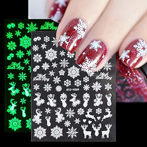 Adesivos de unhas luminosas de Natal Branca de neve de flocos de neve adesivo de inverno unhas de inverno para mulheres