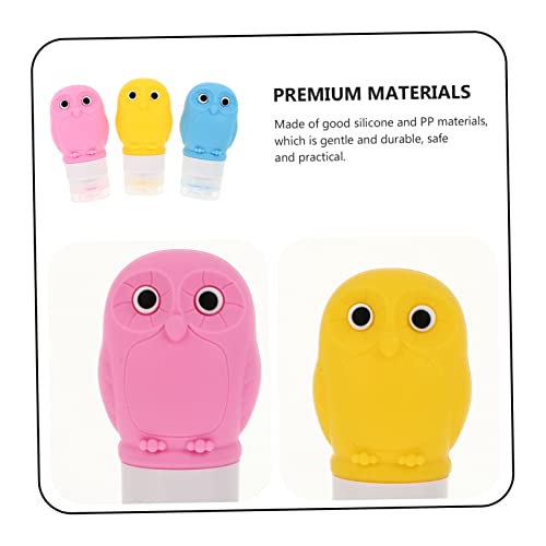 Esquema 3pcs Owl Silicone Bottle Travel Shampoo Bottles Lotion Container Lotion Lotion Viagem Conjunto de garrafas de silicone