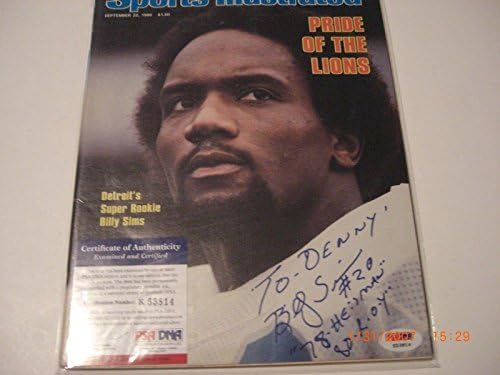 Billy Sims Detroit Lions 1980 Roy para Denny PSA/DNA Sports Sports Illustrated - Revistas autografadas da NFL