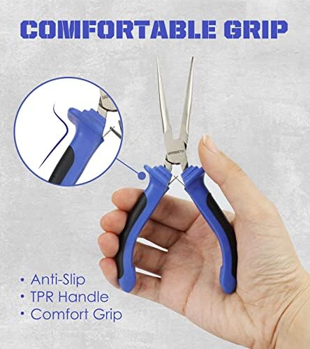 Urasisto 6 PCS Mini Pliers Conjunto - longo, dobrado, nariz de agulha, diagonal, corte final, combinação - alça carregada de