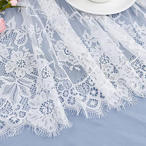 Toca de mesa de renda qiansili 60 x 120 polegadas, 1 pc tecido floral branco para chuveiro de noiva, tampa da mesa de recepção de