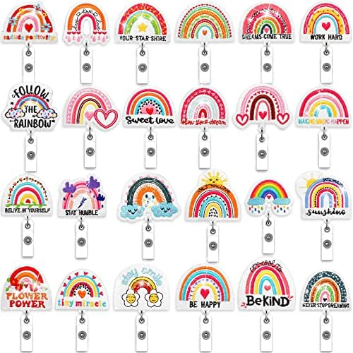 24 PCS Rainbow Felt Fellow Nurse Belge Reel Retentável Ratilhão Rosquinho com Alligator Clip Inspirational ID ID Rainbow Felt Tits Badge