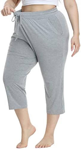 VOGUEMAX Feminino Plus Size Capri Yoga Pants Casual Cropped Rankgers Sortlants com bolsos