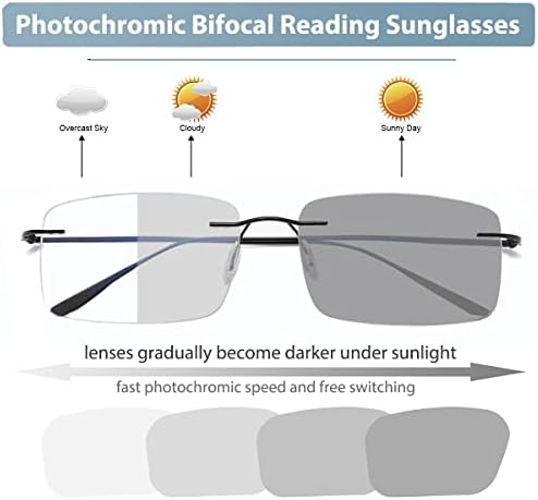 Glasses de leitura bifocal fotoqurômica sugsss para homens azul bloqueio de transição bifocais sem borda feminino
