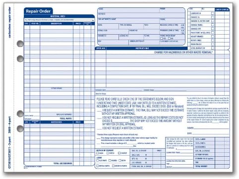 Formulários de ordem de reparo de garagem Adams, 8,5 x 11,44 polegadas, 3 partes, 50 conjuntos, branco e canário,