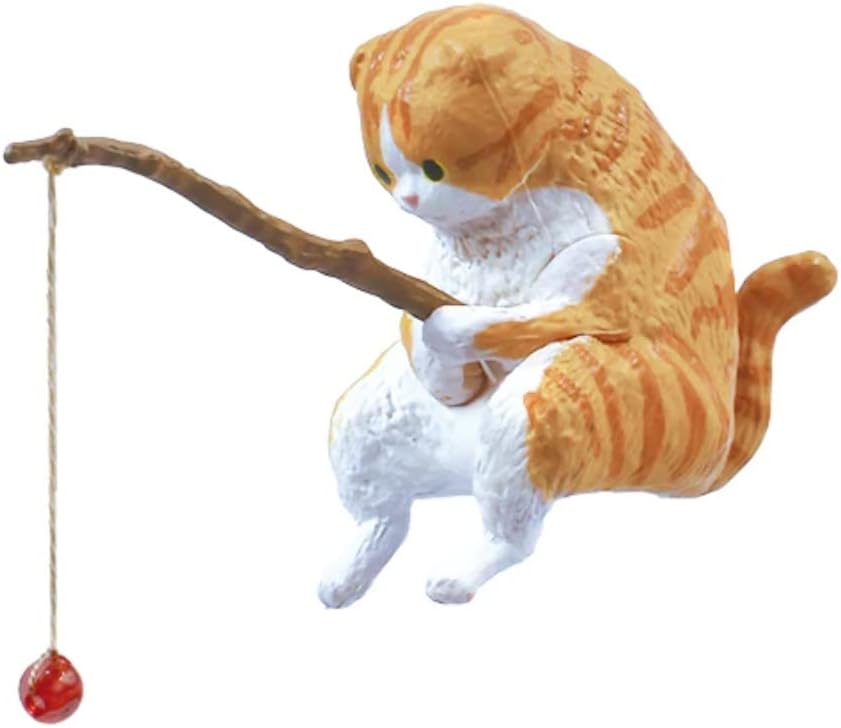 1PCS Figura de pesca de gato, Brinquedos de Gashapon de pesca de gato de modelo fofo, Mini Tanques de Aquarium de Mini