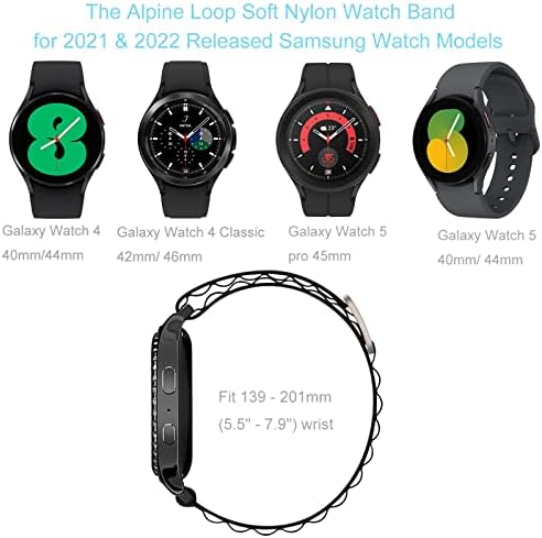 Bandas de nylon compatíveis com Samsung Galaxy Watch 5 40mm 44mm/ relógio 5 Pro 45mm/ Galaxy Watch 4 40mm 44mm e Galaxy Watch