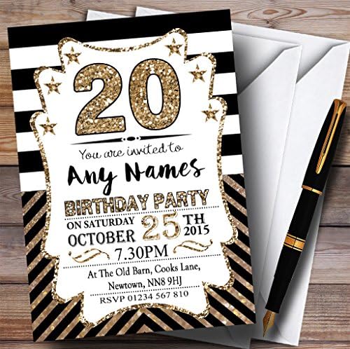 O card zoo preto e branco bronze chevrons 20º convites de festa de aniversário personalizados