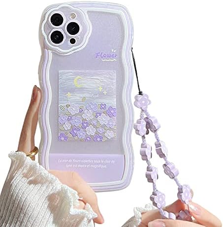 Fycyko Compatível com o iPhone 13 Pro Case com fofo Purple Flower Floral Pattern Design estético Mulheres adolescentes Caso