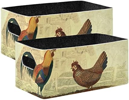 Emelivor Rooster Hen Hen Vintage Storage Bins Set Set Felt Fellow Bins de armazenamento dobrável com cestas de armazenamento