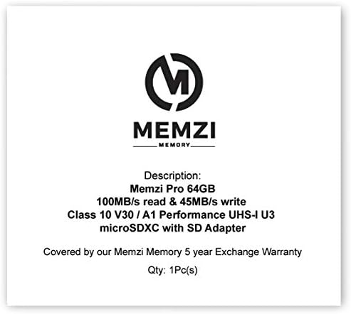 MEMZI PRO 64GB CARTE COMPATÍVEL DO APEMAN TRAWO A100, A87, A80, A79, A77 Câmeras de ação - MicrosDXC 100MB/S Classe 10 A1 V30 Fast 4K