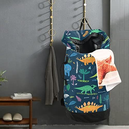 Mochila de lavanderia de dinossauros Backpack lavável Organizador de roupas sujas grandes o suficiente para o campo de