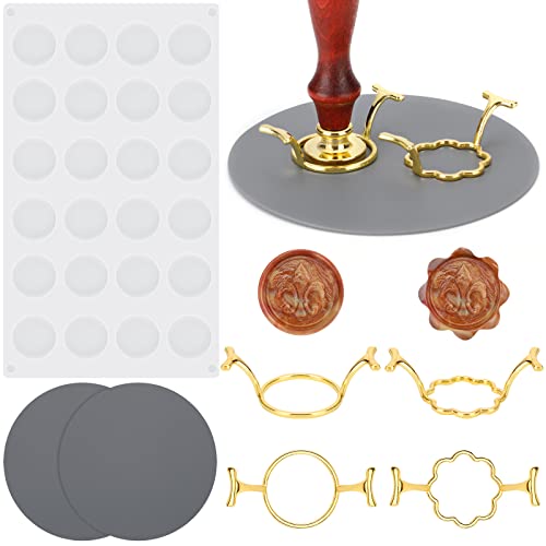 7 peças moldes de vedação de cera incluem 4 redondos e moldes de vedação de cera em forma de flor 2 tapete de silicone