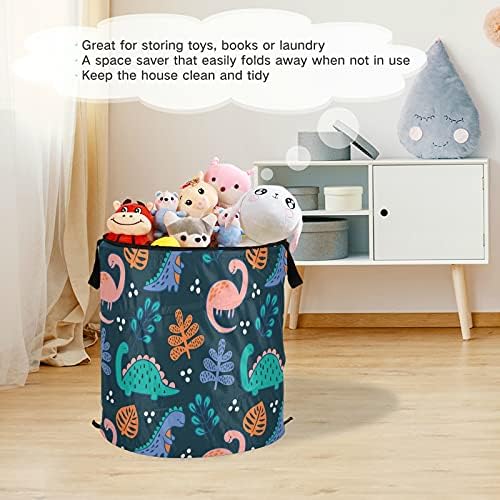 Dinosaur Pop Up Up Laundry Horty com tampa com zíper cesta de roupa dobrável com alças Organizador de roupas de cesta de armazenamento