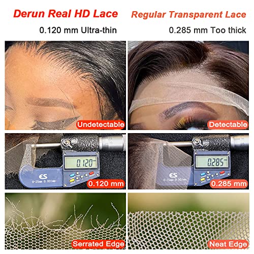 Derun 0,12mm Ultra-fino 13x6 Real HD Lace Fronteiro Cabelo Humano 180% Densidade invisível Lace suíça frontal peruca encaracolada
