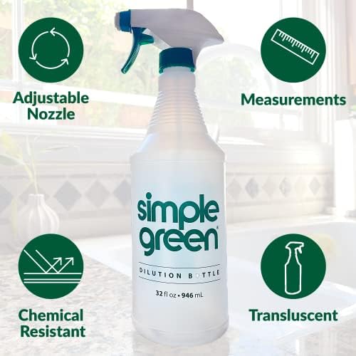 Garrafa de diluição de spray reutilizável verde simples para soluções de limpeza, 32 oz.