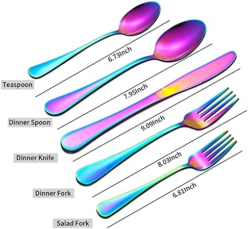 Rainbow Salhwerware Flawware para 8, 40 peças de aço inoxidável colorido de talheres com titânio banhado, utensílios de utensílios