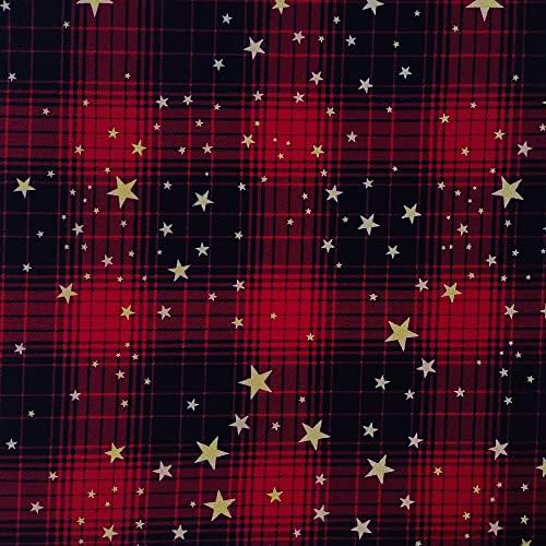 Fabrict Star Style Plaid Style Red e preto fundo tecido impresso pelo quintal, estiramento de nylon spandex de 4