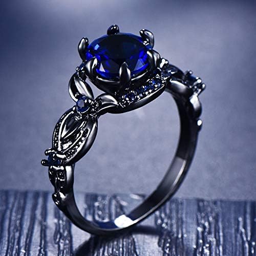 Play Pailin Round Cut Sapphire Flower Ring Black Gold Wedding Jewelry for Women Size5-9