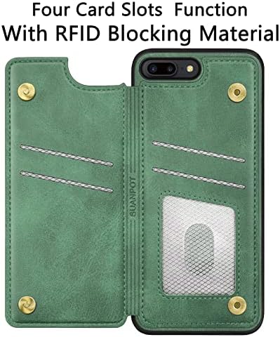 Suanpot 【Bloqueio de RFID para iPhone 7 Plus/8 Plus Caixa de carteira com cartão de crédito, Livro de couro PU CAPEL CABELO