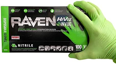 SAS Safety Raven Hiviz Neon Green Nitrile Luvas, tamanho X -Large, 7 mil, pó livre - 10 caixas de 100 luvas em peso