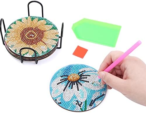 Vvbaozi 6pcs/conjunto Diamante de flor Coasters com suporte Cactus DIY SUCCUNTE Diamond Art Coaster Kits para adultos e crianças