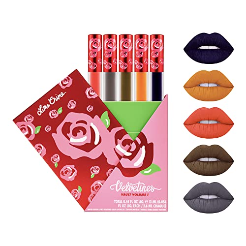 LIME CRIME DO CRIME DE LIME LIQUETO MATUTE MATUTCO Conjunto de presentes de 5 peças, Velvetines Vault Volume 1-Bold, tons duradouros