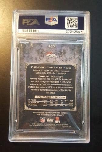 2012 Peyton Manning Topps Inception Green 1/1 Jersey 18/19 199 PSA NM -MT 8 - Cartões de futebol com lajes