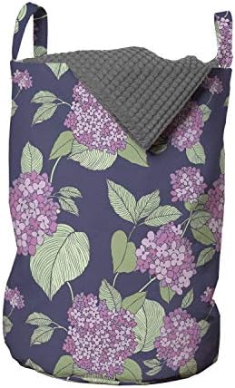 Bolsa de lavanderia floral vintage de Ambesonne, flores e folhas repetitivas em estilo repetido, cesto de cesto com alças fechamento