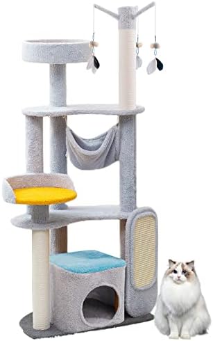 Maiguangta Cat Tree, Torre de árvore de gatos grande de 55 polegadas com vários poleiros, condomínio, postagem de arranhões,