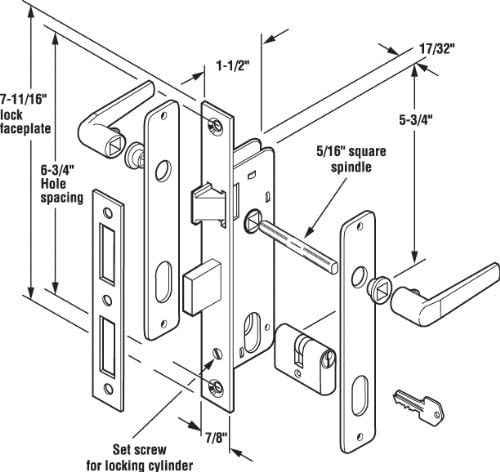 Prime-line K 5130 Storm Door Mortise Lock com copo de 5 pinos, latão