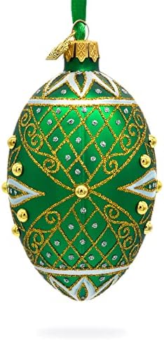 Estrela branca de jóias no ornamento de ovo de vidro verde 4 polegadas