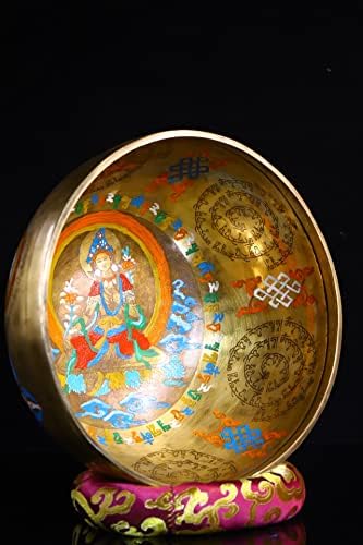 9 Coleção do templo tibetano Antigo bronze pintado de Tara verde Provérbios dos Seis Filhos Yab-Yum Buda Bowl Bowl Bowl