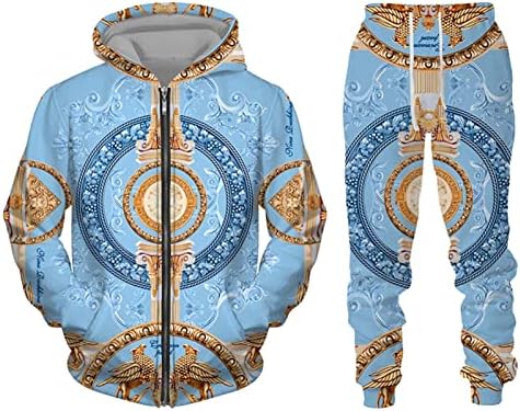 Men's Tracksuit 3D geométrico gráfico com zíper /jaqueta e calça de moletom Sportswear Casual Loose Mens