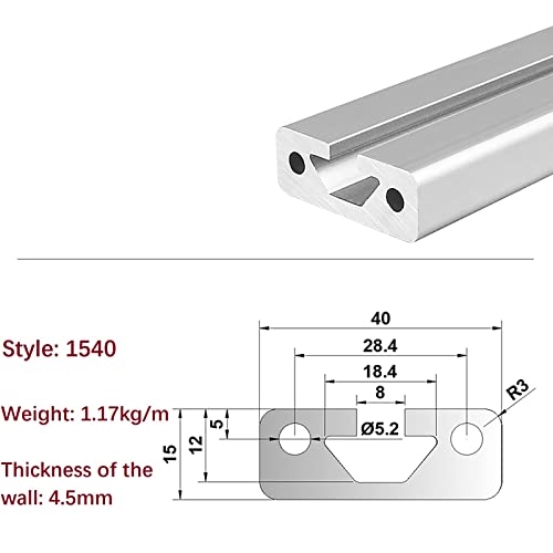 Mssoomm 4 pacote 1540 Extrusão de alumínio Comprimento do perfil de 6,3 polegadas / 160 mm Silver, 15 x 40mm 15 Série T