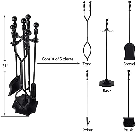 Ferramentas de lareira FACMAS Ferramentas de lareira de 5 peças Definir força de ferro forjado de ferro interior para lareira externa
