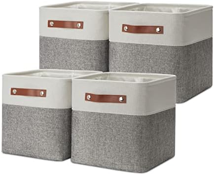 Dullemelo Cestas de pacote dobráveis ​​4 cubos de cubo 11 x11 x11 + 2 cestas estreitas 15 x6 x5.5 （branco e cinza)