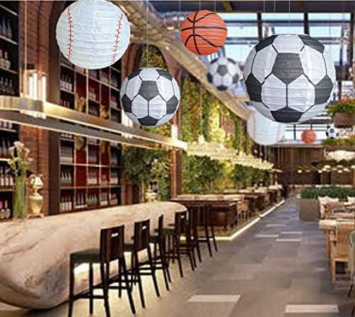 Lanternas de papel temáticas esportivas （Conjunto de 4） ， futebol, basquete, rugby, decoração de papel pendurada em beisebol ， papel