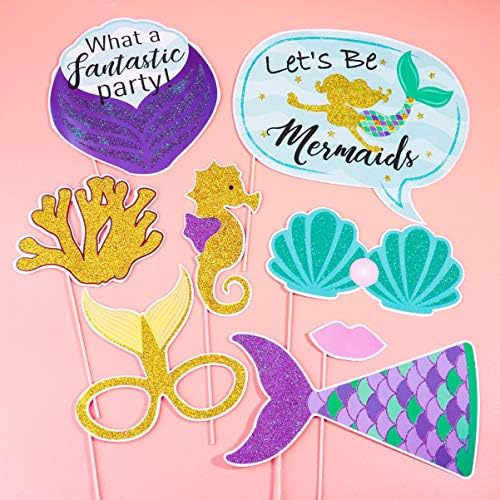 AMOSFUN Mermaid Photo Booth Props Birthday Party Photo Booth Christmas Birthday Gift for Children 18pcs