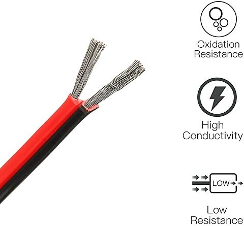 Fio de bitola de 18 pés 70 pés, 18 AWG Fio encalhado, vermelho e preto 2 Condutores Fios elétricos Fios de conexão, fio