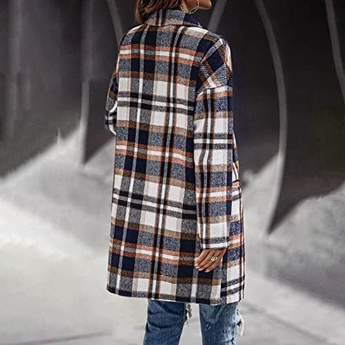 Swrowesi feminino casual botão de lapela para baixo camisa xadrez longa camisa de manga comprida inverno camisetas