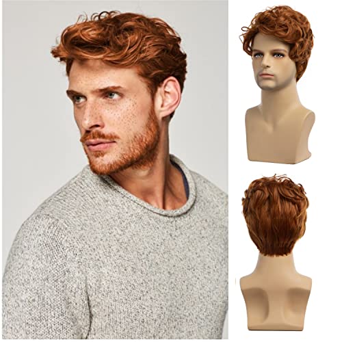 Beweig Men Wigs Wigs curtos peruca laranja resistente ao calor sintético Halloween Cosplay Hair Wig