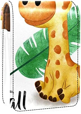 Mini maquiagem de oryuekan com espelho, bolsa de embreagem Caixa de batom de couro, folhas de girafas de animais de desenho animado